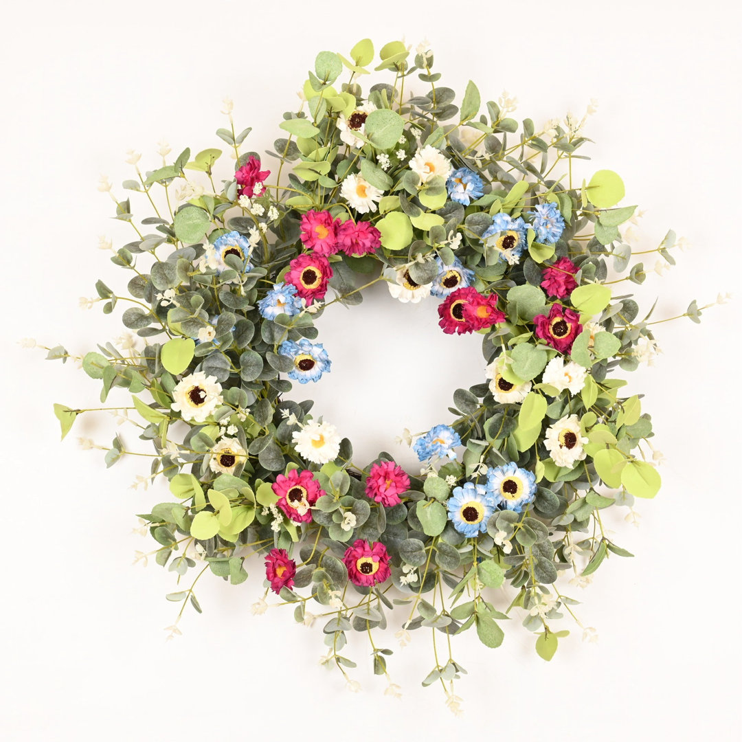 26" Artificial Everyday Eucalyptus Berry Daisy Front Door Wreath